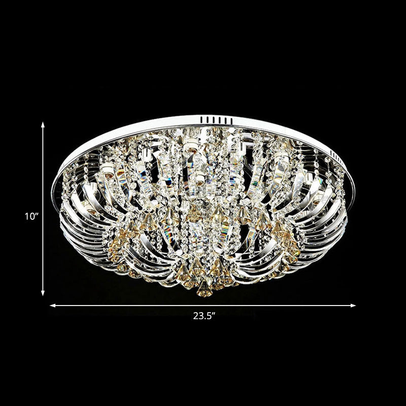 Contemporary Crystal Dome Flush Mount Light - 9/12 Lights, 23.5"/31.5" Wide, Chrome Ceiling Fixture