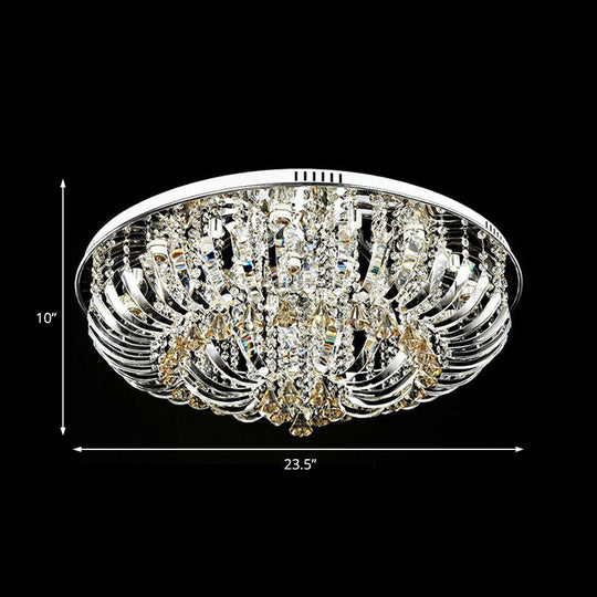 Contemporary Crystal Dome Flush Mount Light - 9/12 Lights, 23.5"/31.5" Wide, Chrome Ceiling Fixture