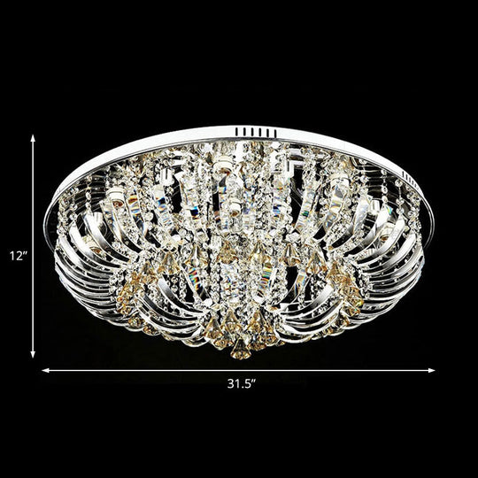 Contemporary Crystal Dome Flush Mount Light - 9/12 Lights, 23.5"/31.5" Wide, Chrome Ceiling Fixture