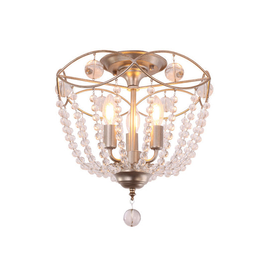 Modern Crystal Strand Semi Flush Mount Light With 3 Silver Ceiling Lights