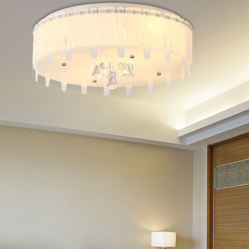 LED Flush Mount Ceiling Light with Crystal Drop and White Glass Shade - Simple Style, 19.5"/23.5" Wide