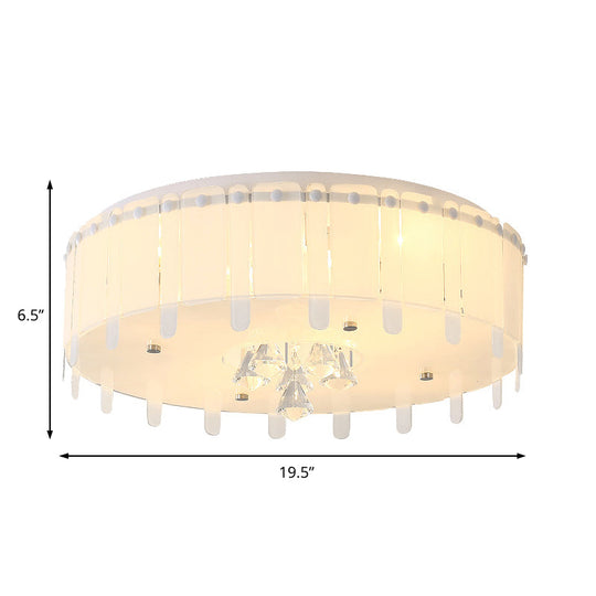 Led Flush Mount Ceiling Light With Crystal Drop And White Glass Shade - Simple Style 19.5/23.5 Wide