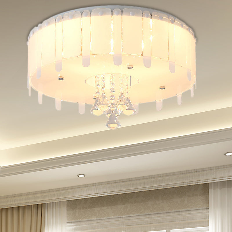 LED Flush Mount Ceiling Light with Crystal Drop and White Glass Shade - Simple Style, 19.5"/23.5" Wide