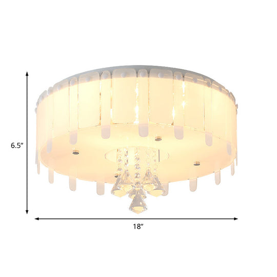 LED Flush Mount Ceiling Light with Crystal Drop and White Glass Shade - Simple Style, 19.5"/23.5" Wide
