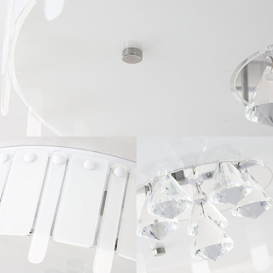 LED Flush Mount Ceiling Light with Crystal Drop and White Glass Shade - Simple Style, 19.5"/23.5" Wide