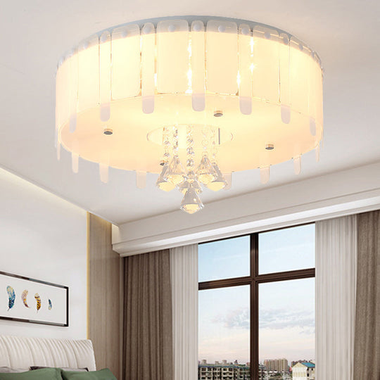Led Flush Mount Ceiling Light With Crystal Drop And White Glass Shade - Simple Style 19.5/23.5 Wide