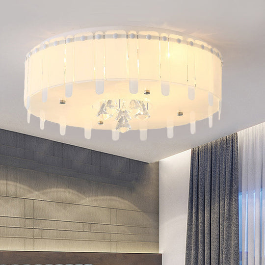 LED Flush Mount Ceiling Light with Crystal Drop and White Glass Shade - Simple Style, 19.5"/23.5" Wide