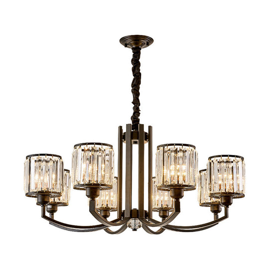Rustic Cylinder Crystal Block Ceiling Light Fixture - Elegant Black Chandelier For Living Room 3/6/8