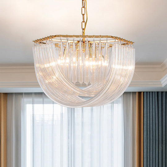 Contemporary Crystal Chandelier Light - Hexagon Design, Gold Finish, 4-Light 12"/19.5" Wide
