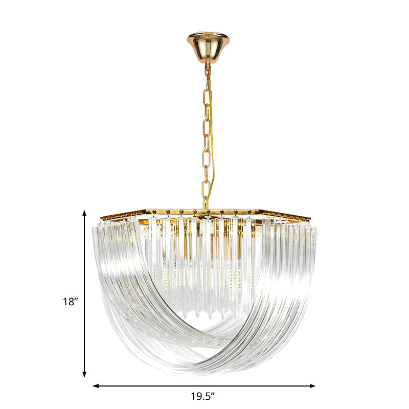 Contemporary Crystal Chandelier Light - Hexagon Design, Gold Finish, 4-Light 12"/19.5" Wide