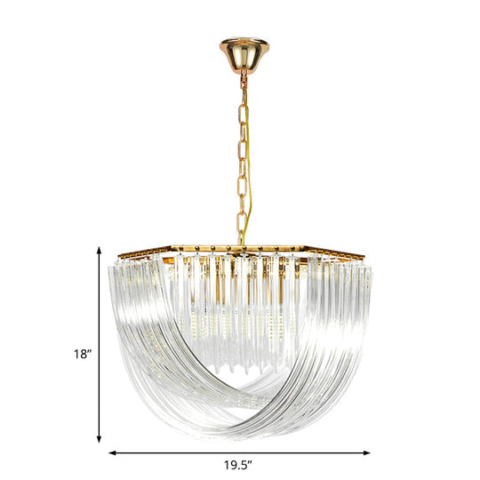 Contemporary Crystal Chandelier Light - Hexagon Design, Gold Finish, 4-Light 12"/19.5" Wide
