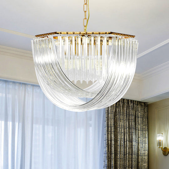 Contemporary Crystal Chandelier Light - Hexagon Design, Gold Finish, 4-Light 12"/19.5" Wide