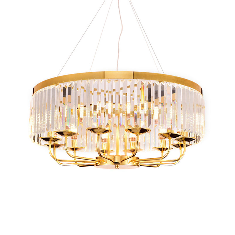Modern Gold Round Chandelier with Rectangular-Cut Crystal Ceiling Light - 6/8/12 Lights, 18"/31.5" Wide