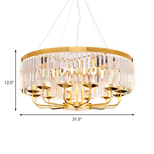 Modern Gold Round Chandelier with Rectangular-Cut Crystal Ceiling Light - 6/8/12 Lights, 18"/31.5" Wide