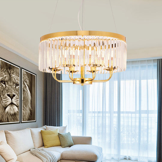 Modern Gold Round Chandelier with Rectangular-Cut Crystal Ceiling Light - 6/8/12 Lights, 18"/31.5" Wide