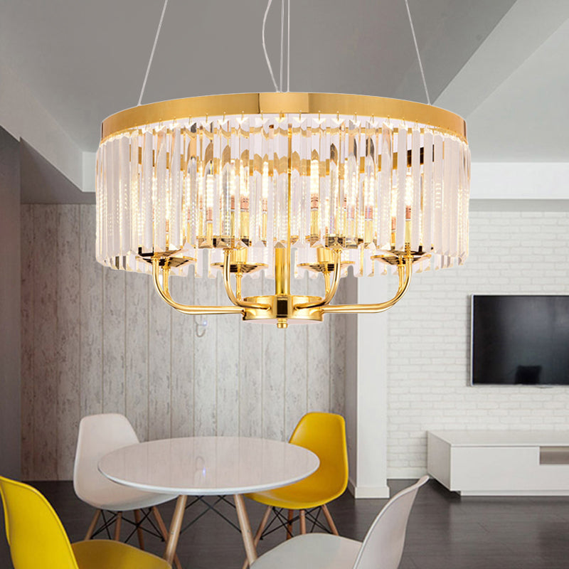 Modern Gold Round Chandelier with Rectangular-Cut Crystal Ceiling Light - 6/8/12 Lights, 18"/31.5" Wide