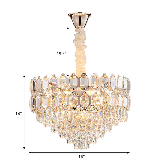 Gold Conical Chandelier with Crystal Shade - Modern 6-Light Hanging Fixture