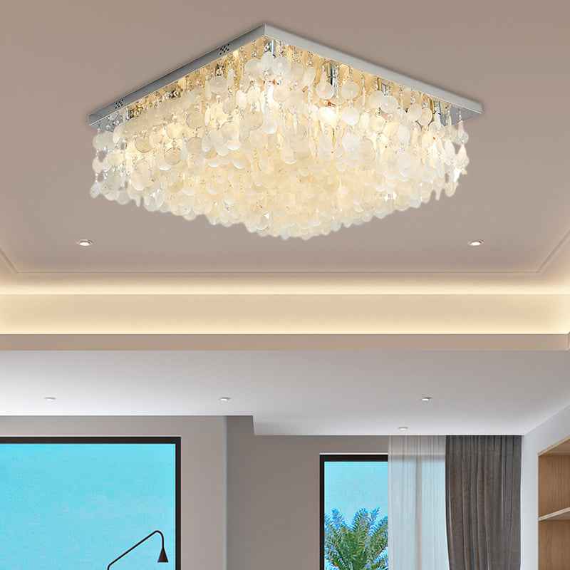 Modern Crystal LED Chrome Ceiling Light for Bedroom - Square Flush Mount - 16"/19.5"/23.5" Wide
