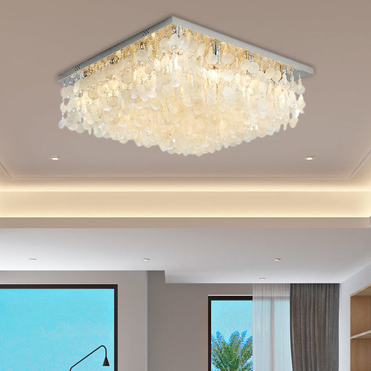 Modern Crystal LED Chrome Ceiling Light for Bedroom - Square Flush Mount - 16"/19.5"/23.5" Wide