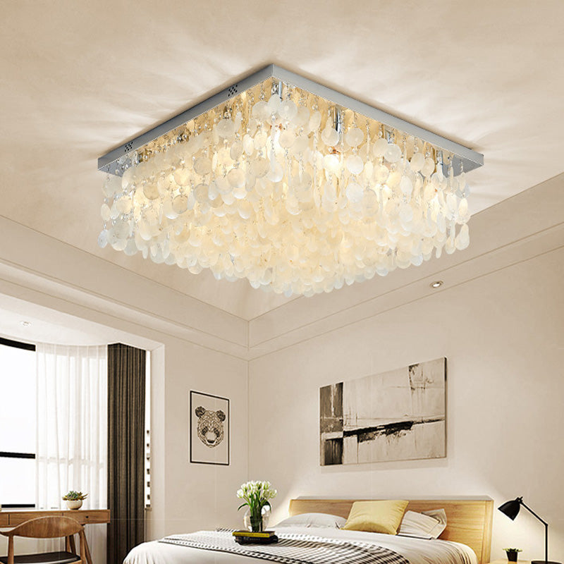 Modern Crystal LED Chrome Ceiling Light for Bedroom - Square Flush Mount - 16"/19.5"/23.5" Wide