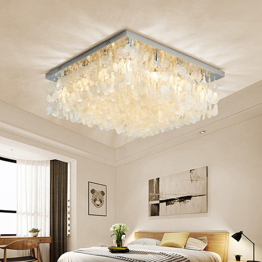 Modern Crystal LED Chrome Ceiling Light for Bedroom - Square Flush Mount - 16"/19.5"/23.5" Wide