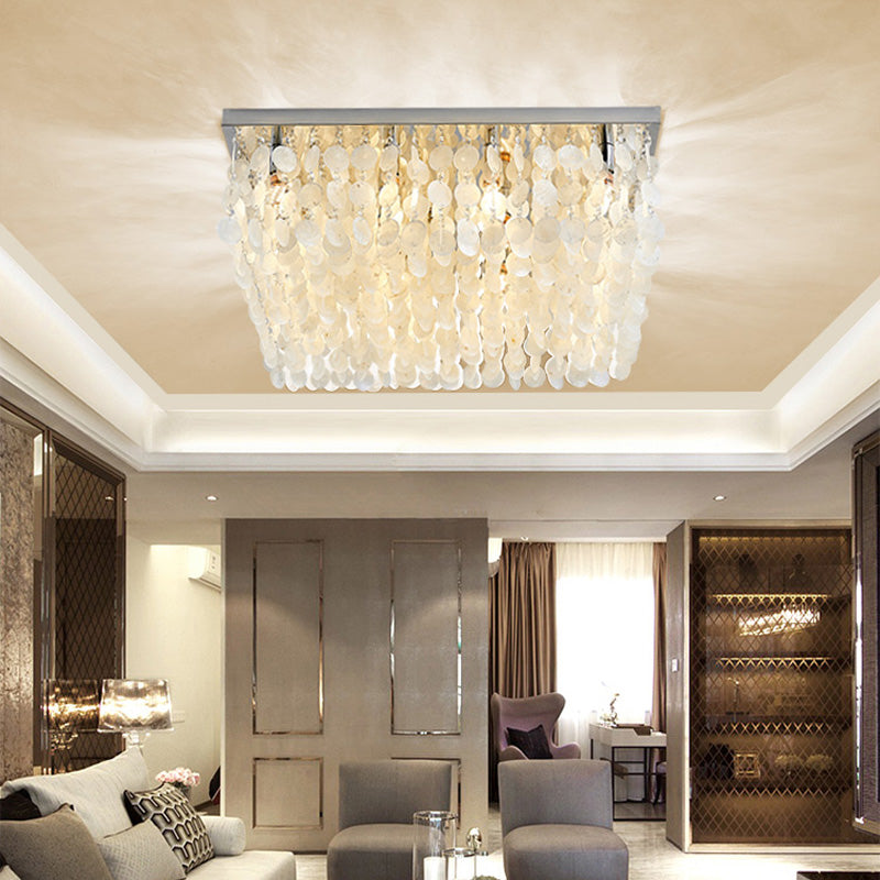 Modern Crystal LED Chrome Ceiling Light for Bedroom - Square Flush Mount - 16"/19.5"/23.5" Wide