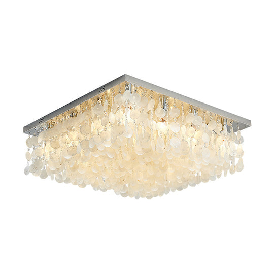 Modern Crystal LED Chrome Ceiling Light for Bedroom - Square Flush Mount - 16"/19.5"/23.5" Wide
