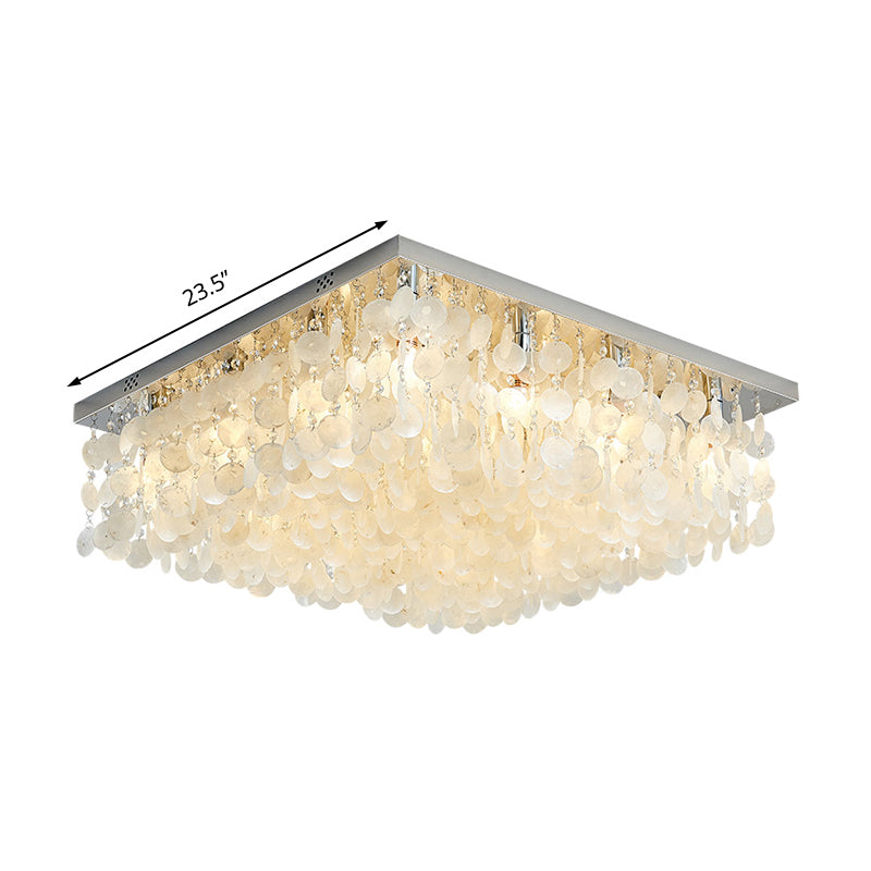 Modern Crystal Led Chrome Ceiling Light For Bedroom - Square Flush Mount 16/19.5/23.5 Wide
