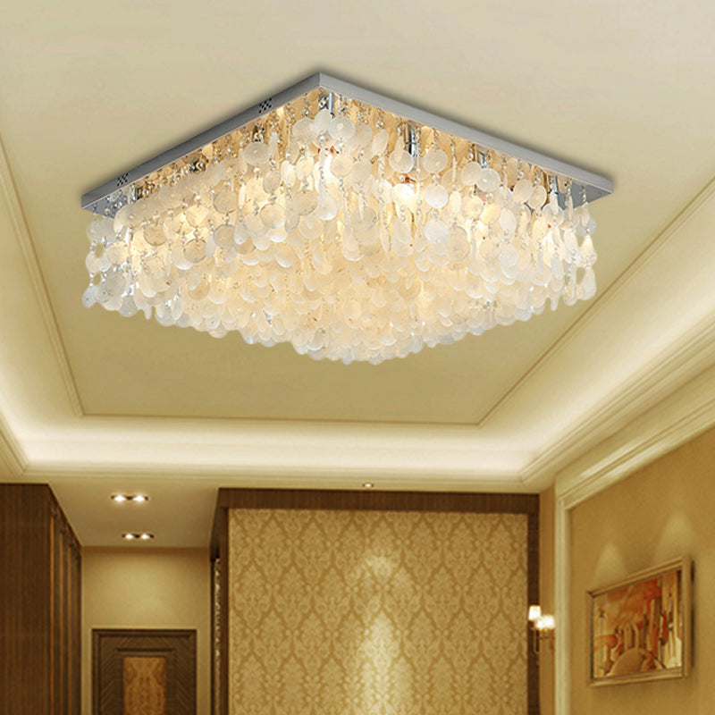 Modern Crystal LED Chrome Ceiling Light for Bedroom - Square Flush Mount - 16"/19.5"/23.5" Wide