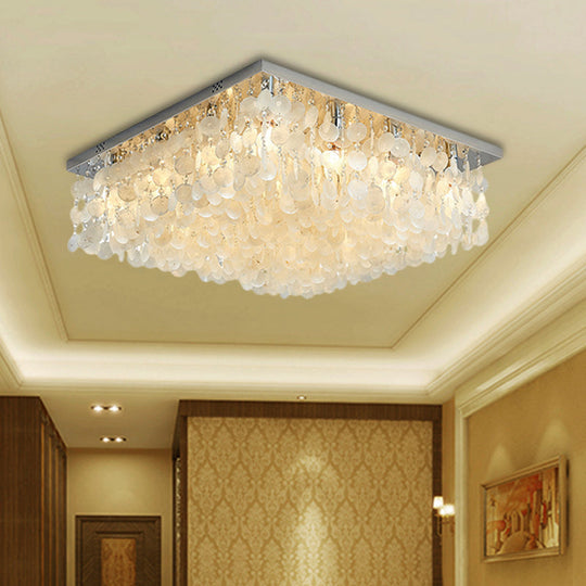 Modern Crystal LED Chrome Ceiling Light for Bedroom - Square Flush Mount - 16"/19.5"/23.5" Wide