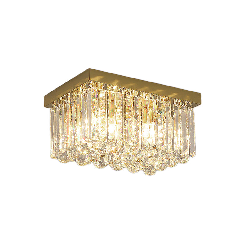 Modern Gold Flush Mount Light with Crystal Block Shade - 2 Lights, Rectangle Ceiling Design - 12"/16"/19.5" Wide