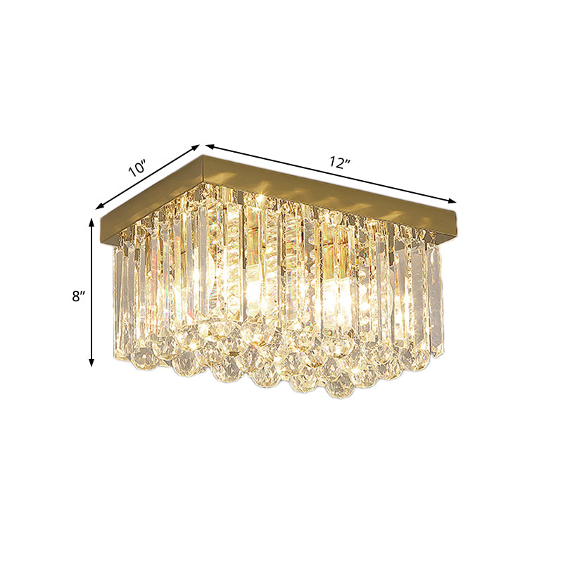 Modern Gold Flush Mount Light with Crystal Block Shade - 2 Lights, Rectangle Ceiling Design - 12"/16"/19.5" Wide