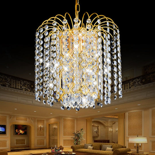 Modern Crystal Chandelier: Rain Hanging Light Fixture with 3 Lights, Gold Finish - Ideal for Lobby or Bar