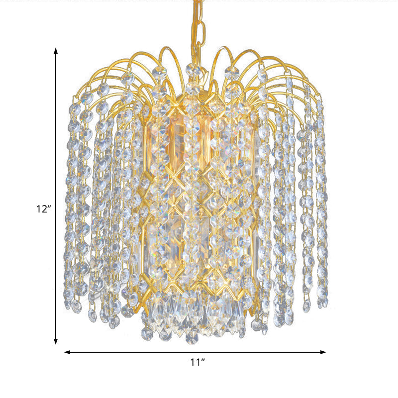 Modern Crystal Chandelier: Rain Hanging Light Fixture with 3 Lights, Gold Finish - Ideal for Lobby or Bar