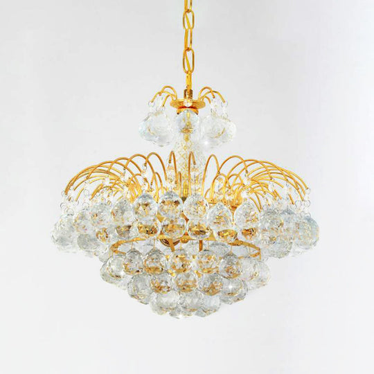 Contemporary 8-Light Chrome/Gold Cascade Chandelier with Crystal Ball Shade, 16"/19.5" Wide