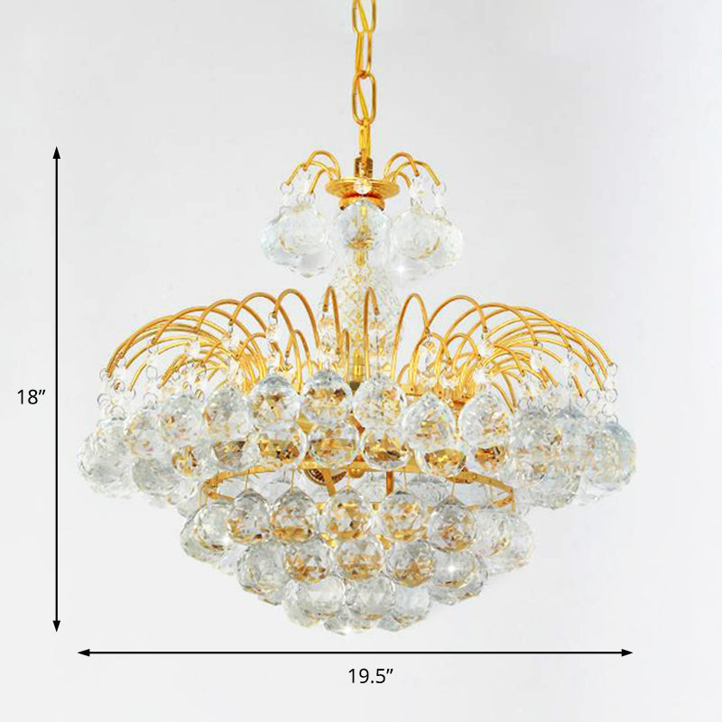 Contemporary 8-Light Chrome/Gold Cascade Chandelier with Crystal Ball Shade, 16"/19.5" Wide