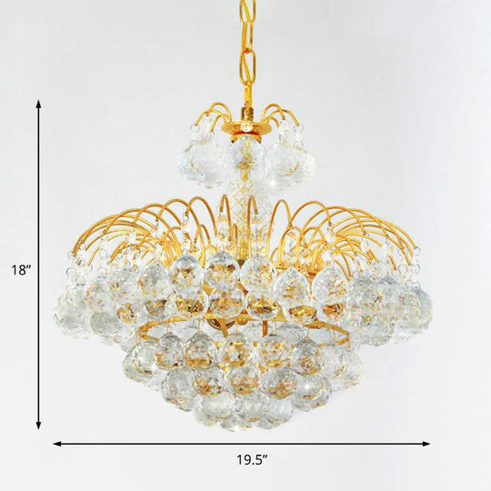 Contemporary 8-Light Chrome/Gold Cascade Chandelier with Crystal Ball Shade, 16"/19.5" Wide
