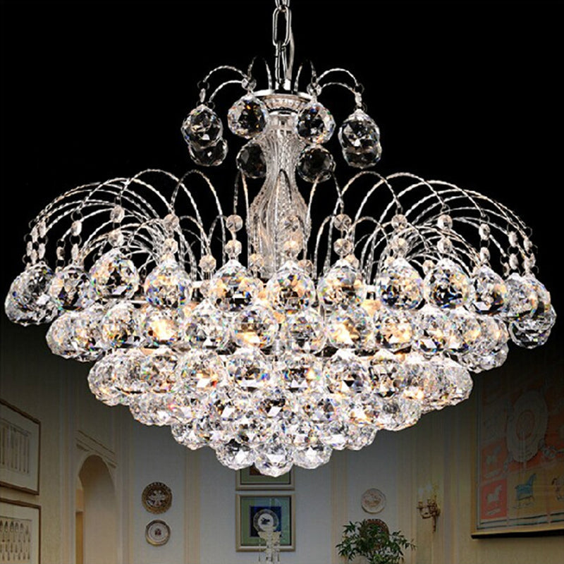 Contemporary 8-Light Chrome/Gold Cascade Chandelier with Crystal Ball Shade, 16"/19.5" Wide