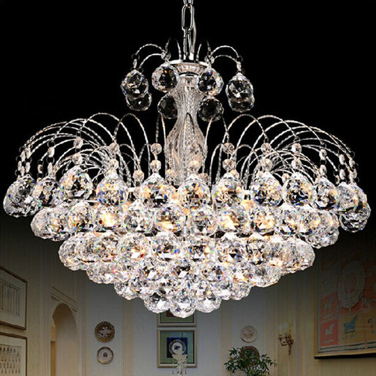 Contemporary 8-Light Chrome/Gold Cascade Chandelier with Crystal Ball Shade, 16"/19.5" Wide