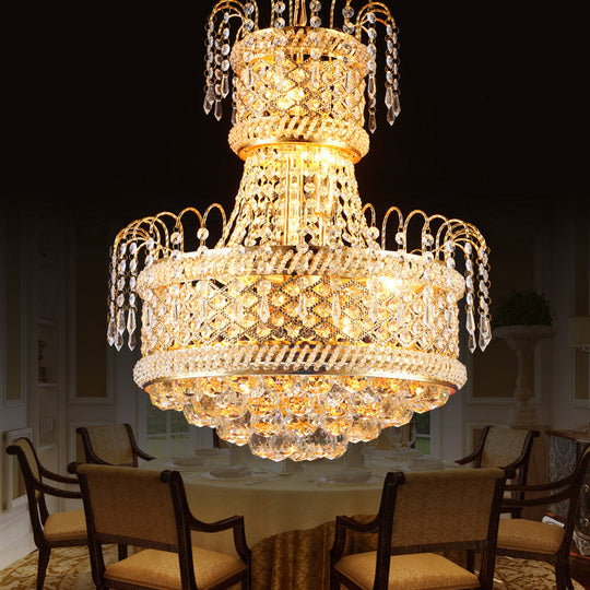 Lustre moderne en or avec abat-jour en cristal champignon - 5/8 lumières - 16"/19,5" de large