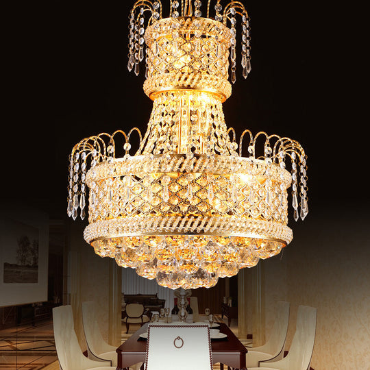 Lustre moderne en or avec abat-jour en cristal champignon - 5/8 lumières - 16"/19,5" de large