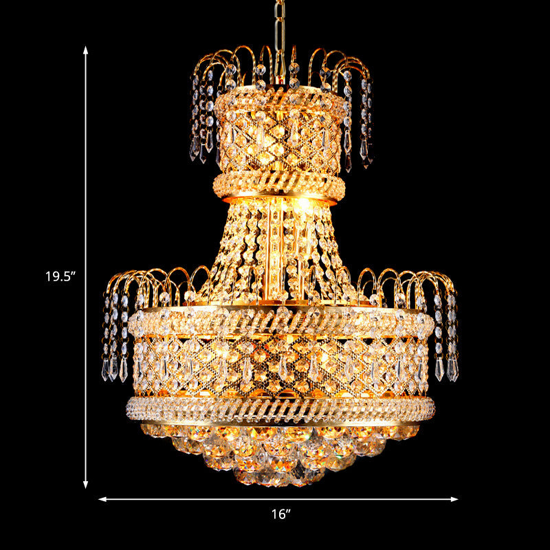 Lustre moderne en or avec abat-jour en cristal champignon - 5/8 lumières - 16"/19,5" de large