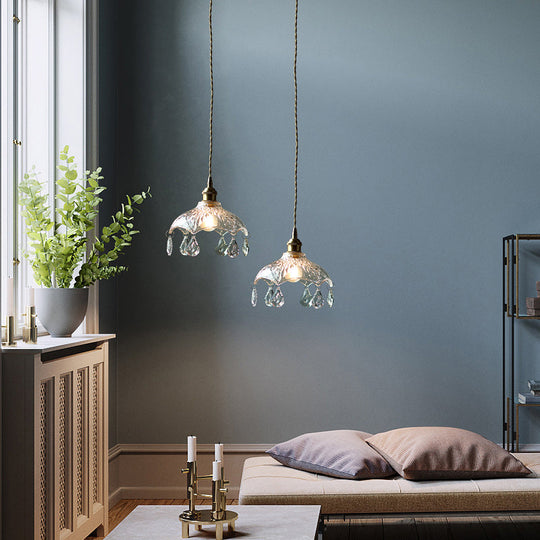 Industrial Clear Glass Ceiling Light - Single Pendant with Crystal Draping for Dining Room
