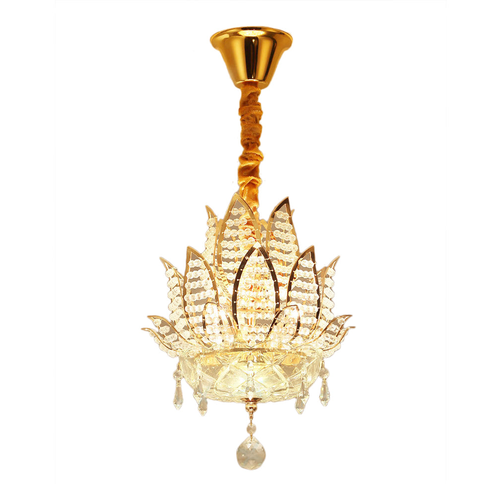 Lotus Faceted Crystal Ball Chandelier - Modern Gold Hanging Light, 3 Lights for Hallway