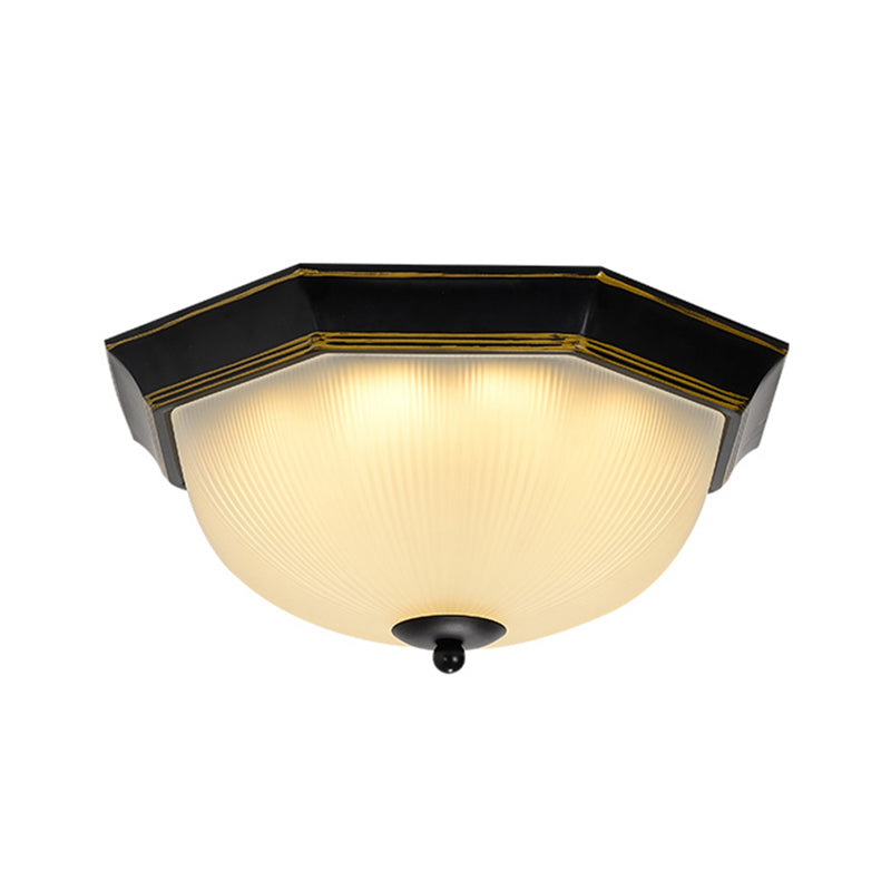 Ribbed Glass Flushmount Ceiling Light In Gold-Black - Set Of 3 Bulbs Traditional Flush Mount
