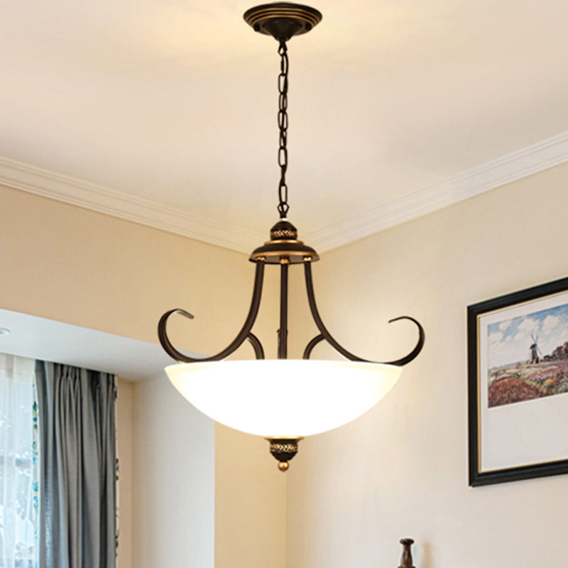 Traditional Black Bowl Ceiling Light Fixture With Frosted Glass - 3-Bulb Dining Room Chandelier