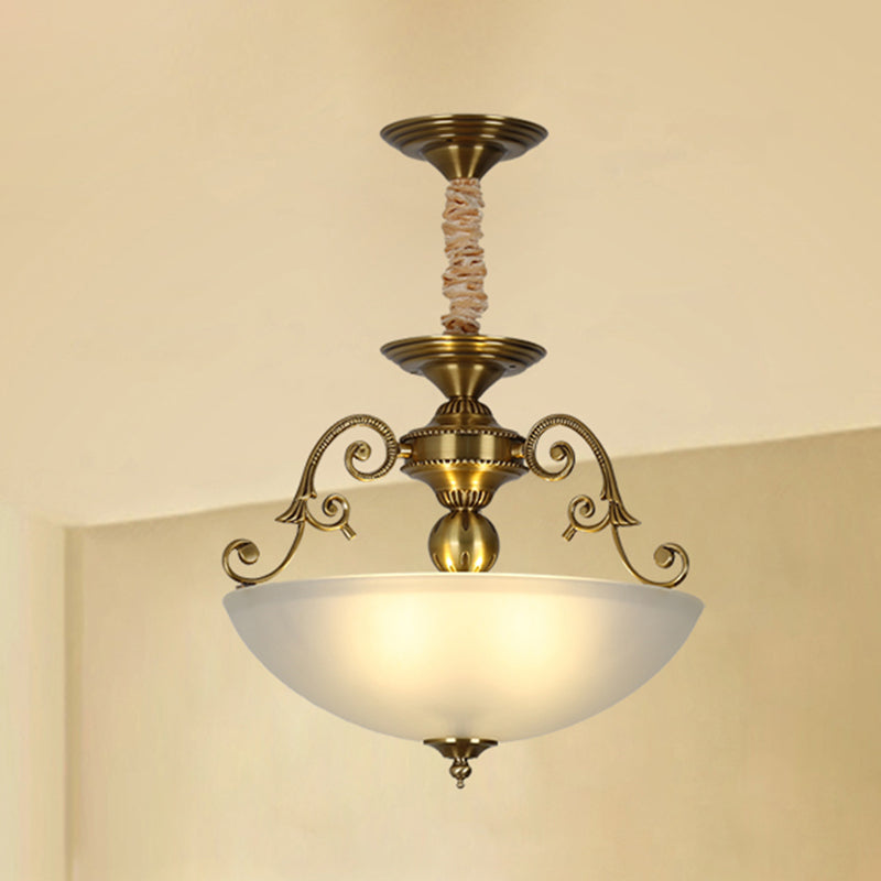 Retro Frosted Glass Pendant Chandelier With 3 Golden Heads Light Fixture