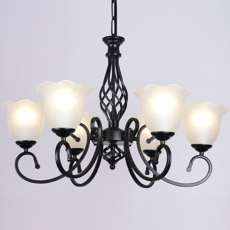 Ruffle Glass Floral Shade Chandelier For Classic Living Room Décor - Pendant Light With Scroll Arm 6