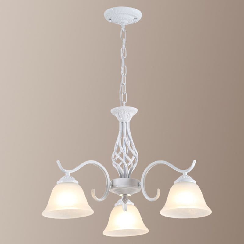 Vintage Bell Chandelier With Ruffle Glass Pendant Light Fixture For Dining Room 3 / White A