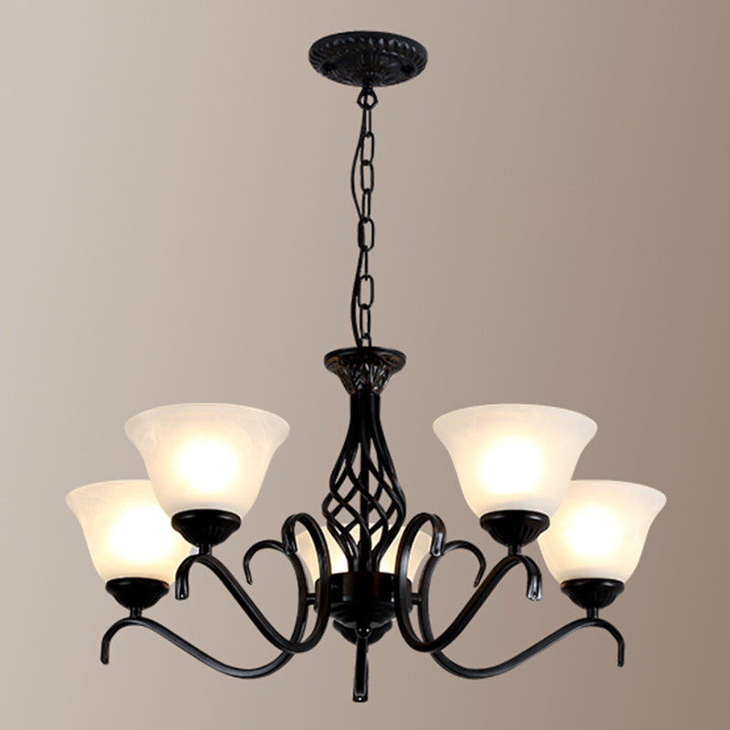 Vintage Bell Chandelier With Ruffle Glass Pendant Light Fixture For Dining Room 5 / Black A